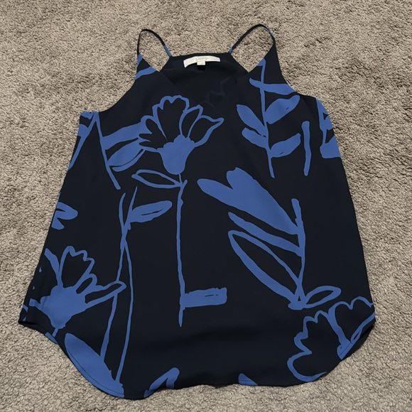 LOFT Top-Sz S Petite-Navy/Bright Blue Floral-Polyester-Lined-Slight V Neck-EUC - Picture 8 of 13